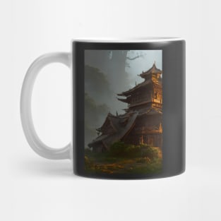 Surreal Magical Asian Tower in Beautiful Landscape and Trees by the Mountains Mug